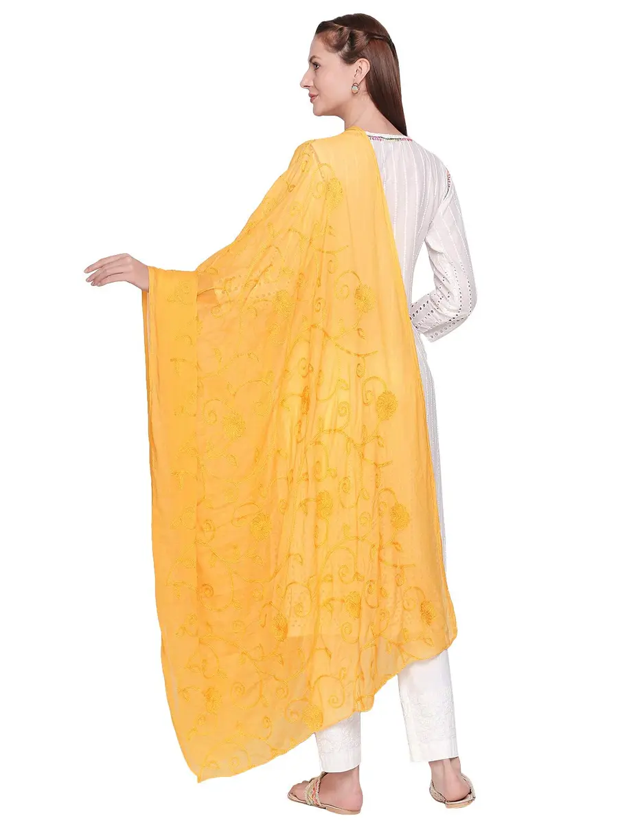 DUPATTA BAZAAR Embroidered Yellow Chiffon Dupatta 240cm (94in) x 84cm (33in) - view 3