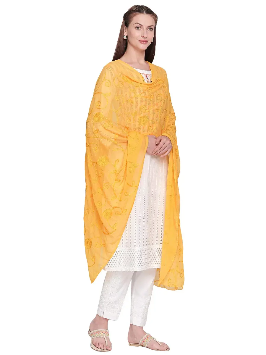 DUPATTA BAZAAR Embroidered Yellow Chiffon Dupatta 240cm (94in) x 84cm (33in) - view 4