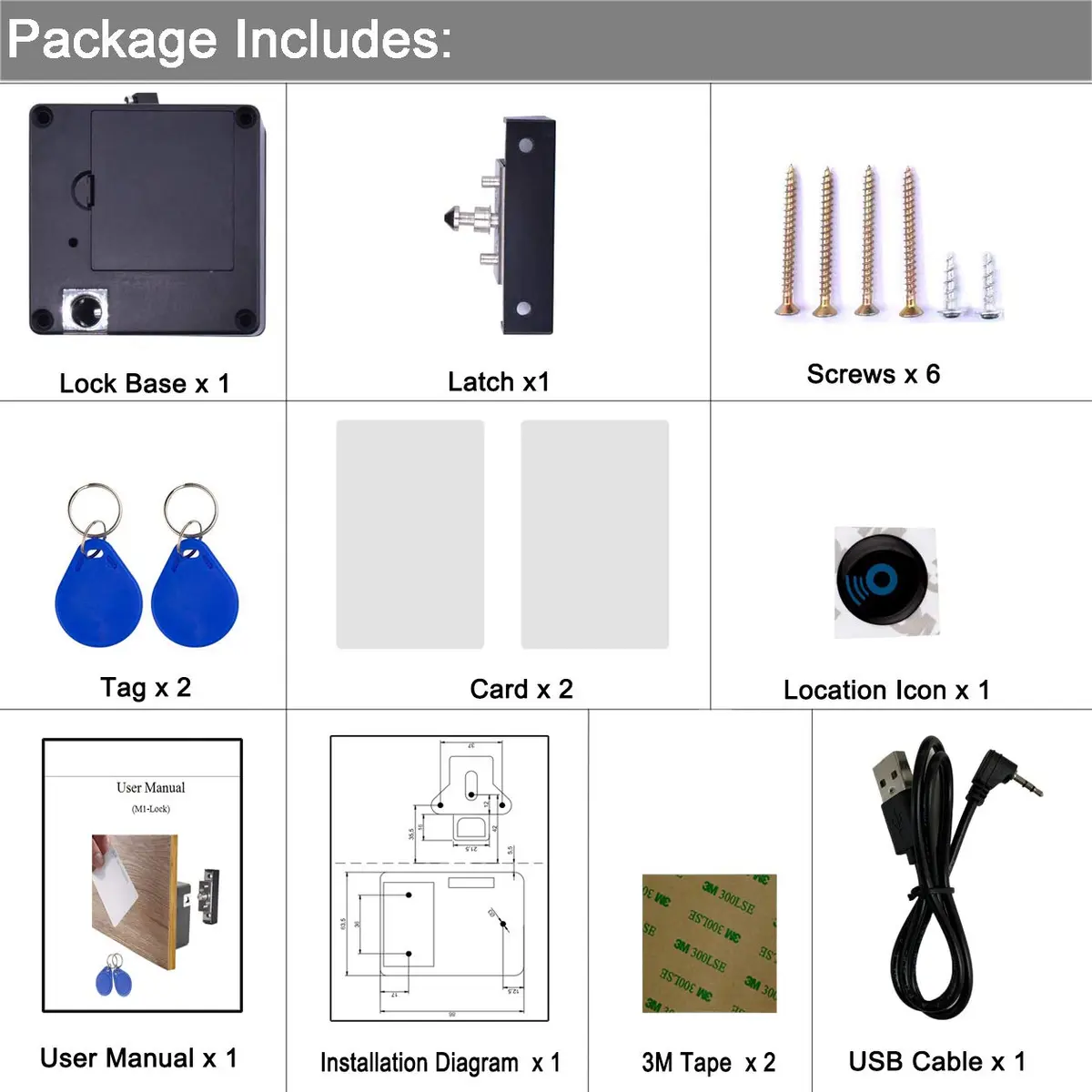 WOOCH RFID Lock Electronic Cabinet Lock, Hidden DIY Lock with USB Cable | Programmable, Wooden Cabinet Compatible - view 7