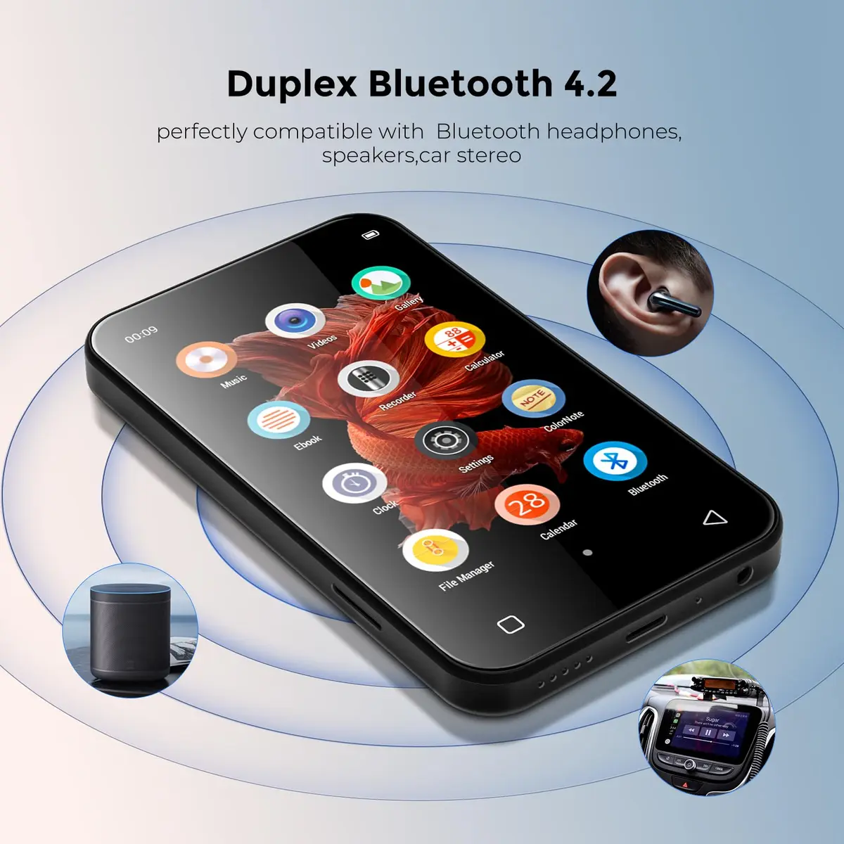 TIMMKOO 72GB MP3 Player with Bluetooth 4.0" Touchscreen | HiFi Sound & Voice Recorder (Black) - view 2