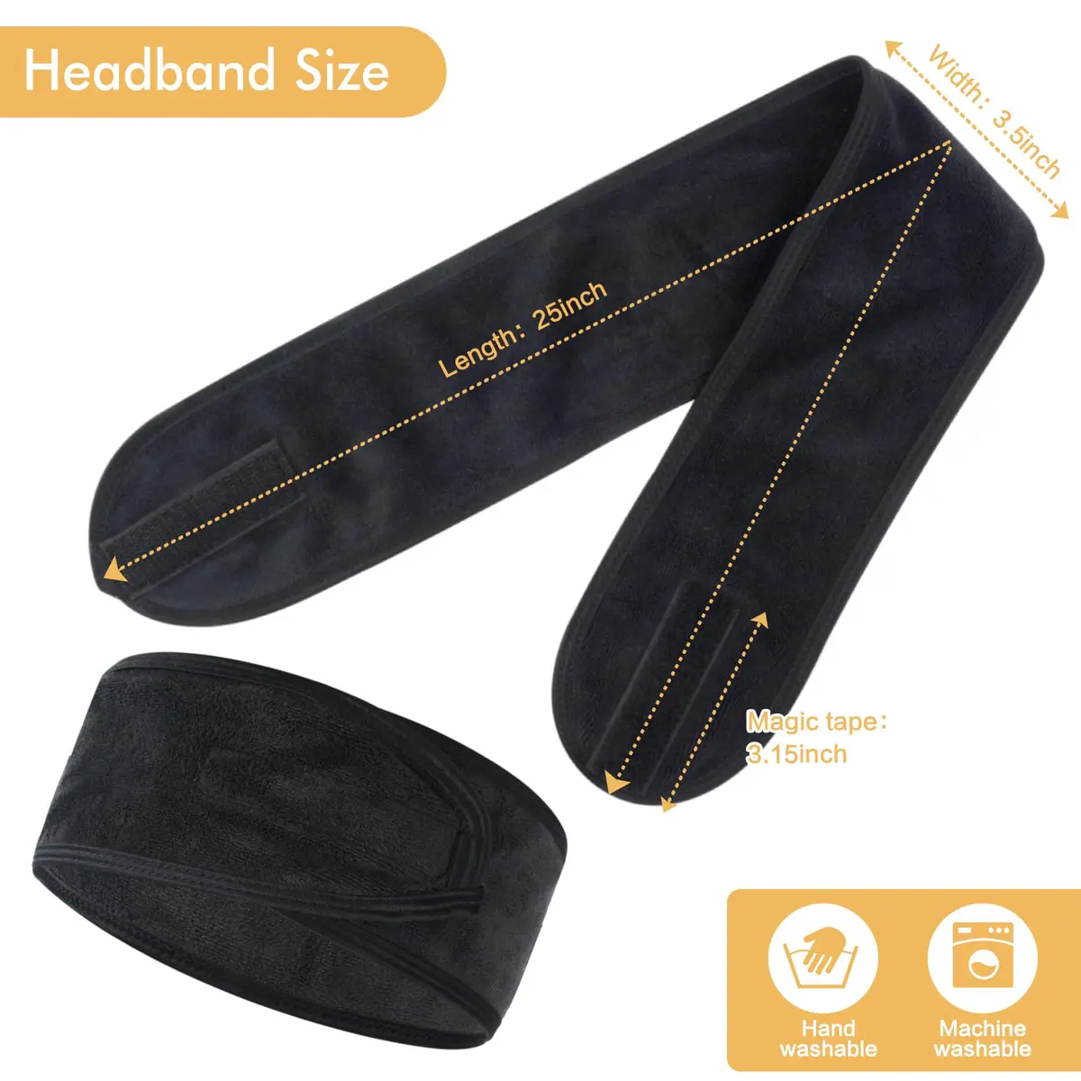 SINLAND Adjustable Spa Facial Headband 3 Pack Multicolor | Soft Microfiber Hair Wrap with Magic Tape - view 5
