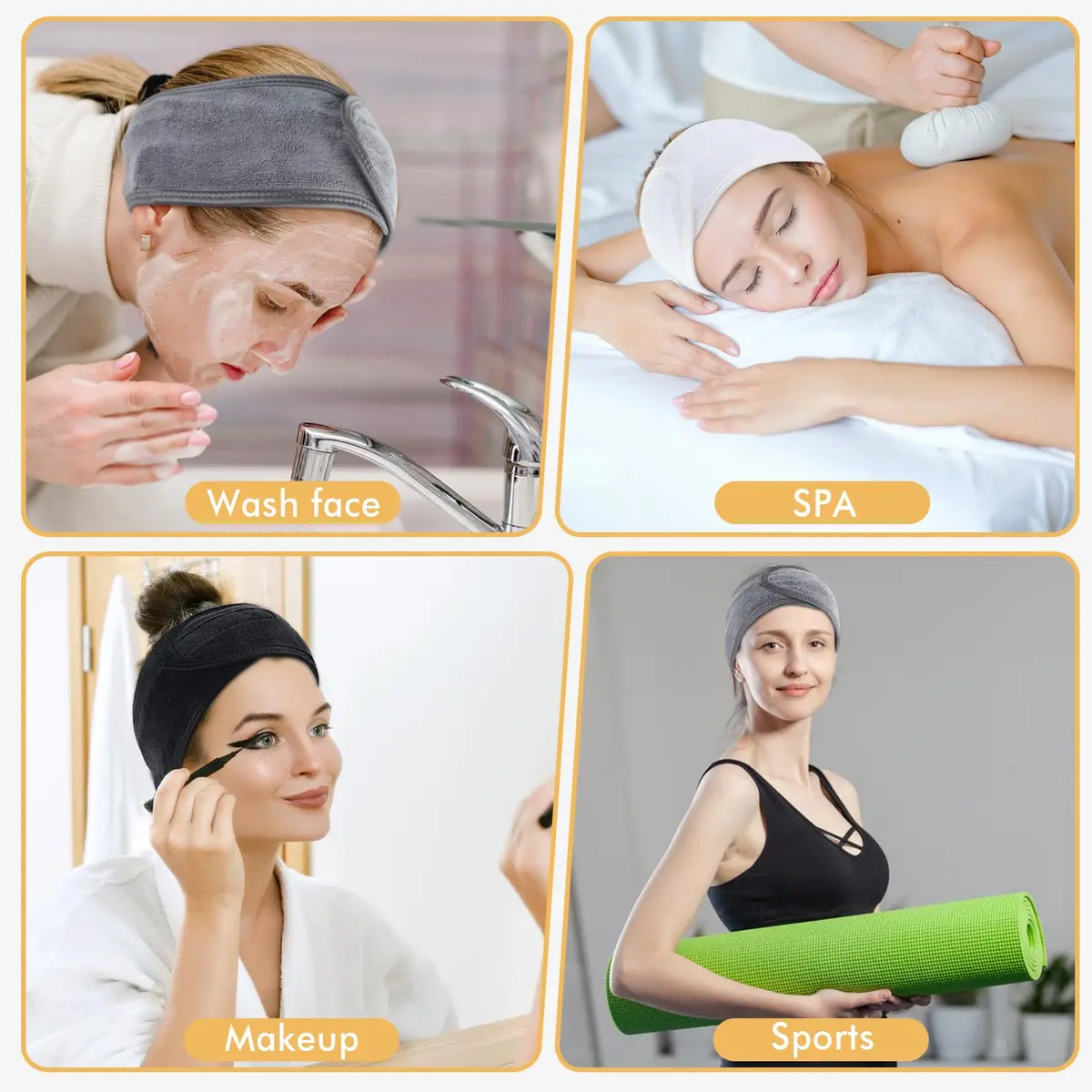 SINLAND Adjustable Spa Facial Headband 3 Pack Multicolor | Soft Microfiber Hair Wrap with Magic Tape - view 4