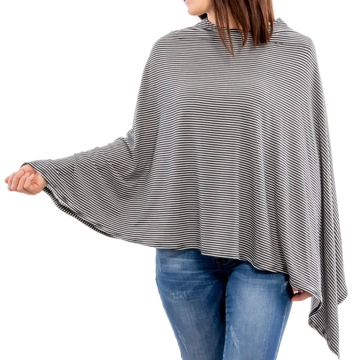 WeeSprout Nursing Cover for Breastfeeding, Soft & Breathable Nursing Poncho, Neck Insert for Hands-Free View, Machine Washable & Dryer Safe Feeding Cover Up (Vintage Black Stripe) - main product image