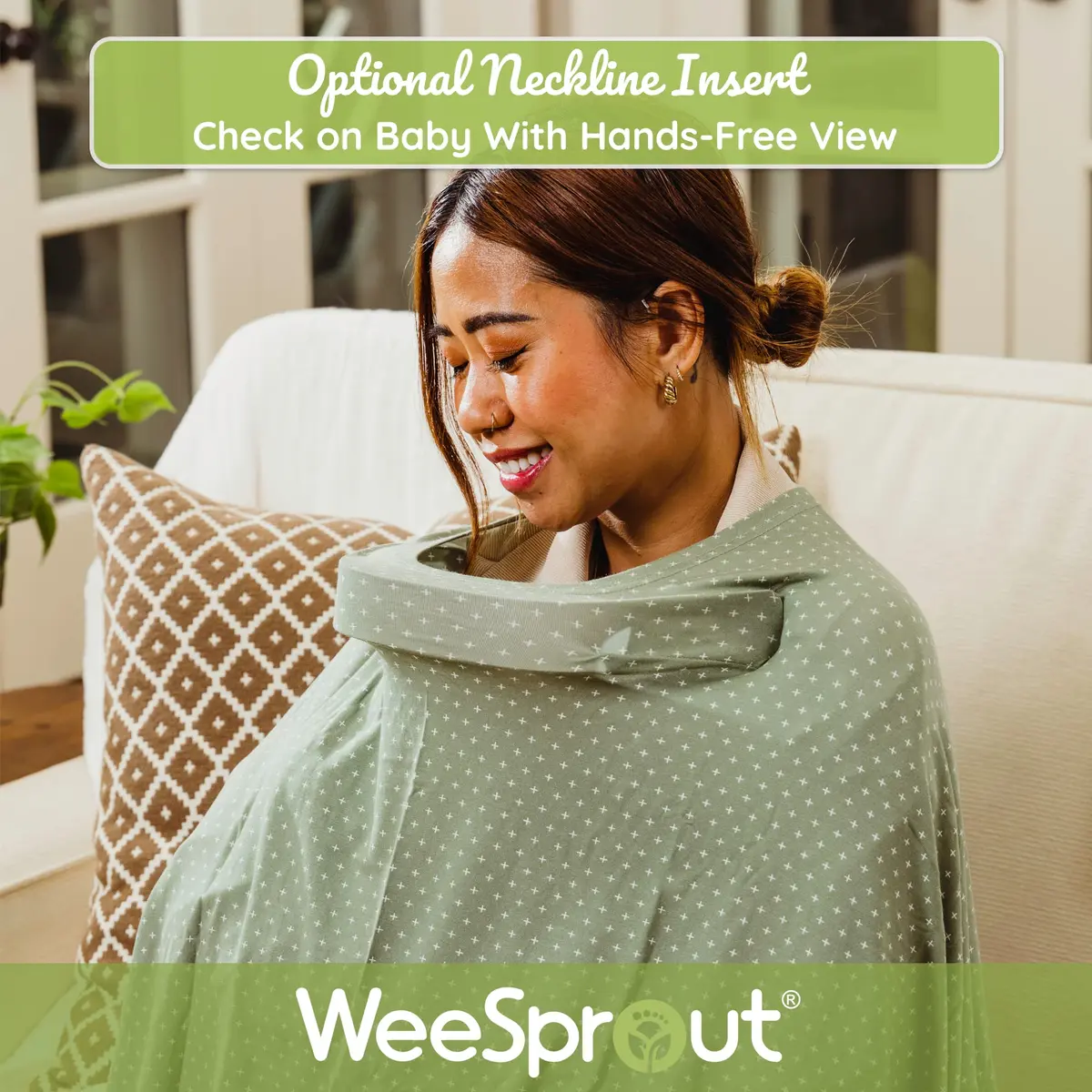 WeeSprout Nursing Cover for Breastfeeding, Soft & Breathable Nursing Poncho, Neck Insert for Hands-Free View, Machine Washable & Dryer Safe Feeding Cover Up (Vintage Black Stripe) - view 4