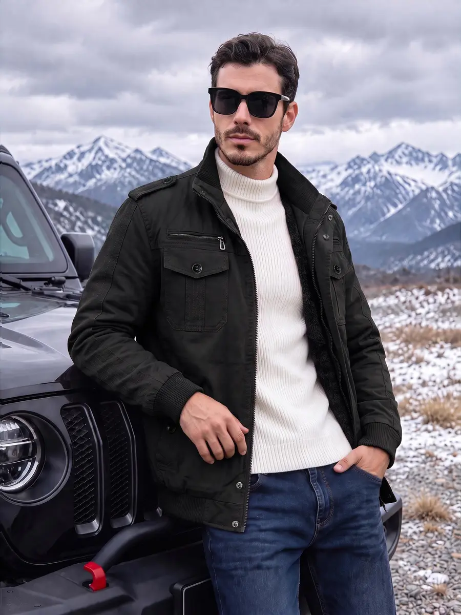 EKLENTSON Mens Winter Jacket with Multi Pockets Fleece Lined Military Coat | Thick, Windproof & Casual (70-120 chars) - view 2