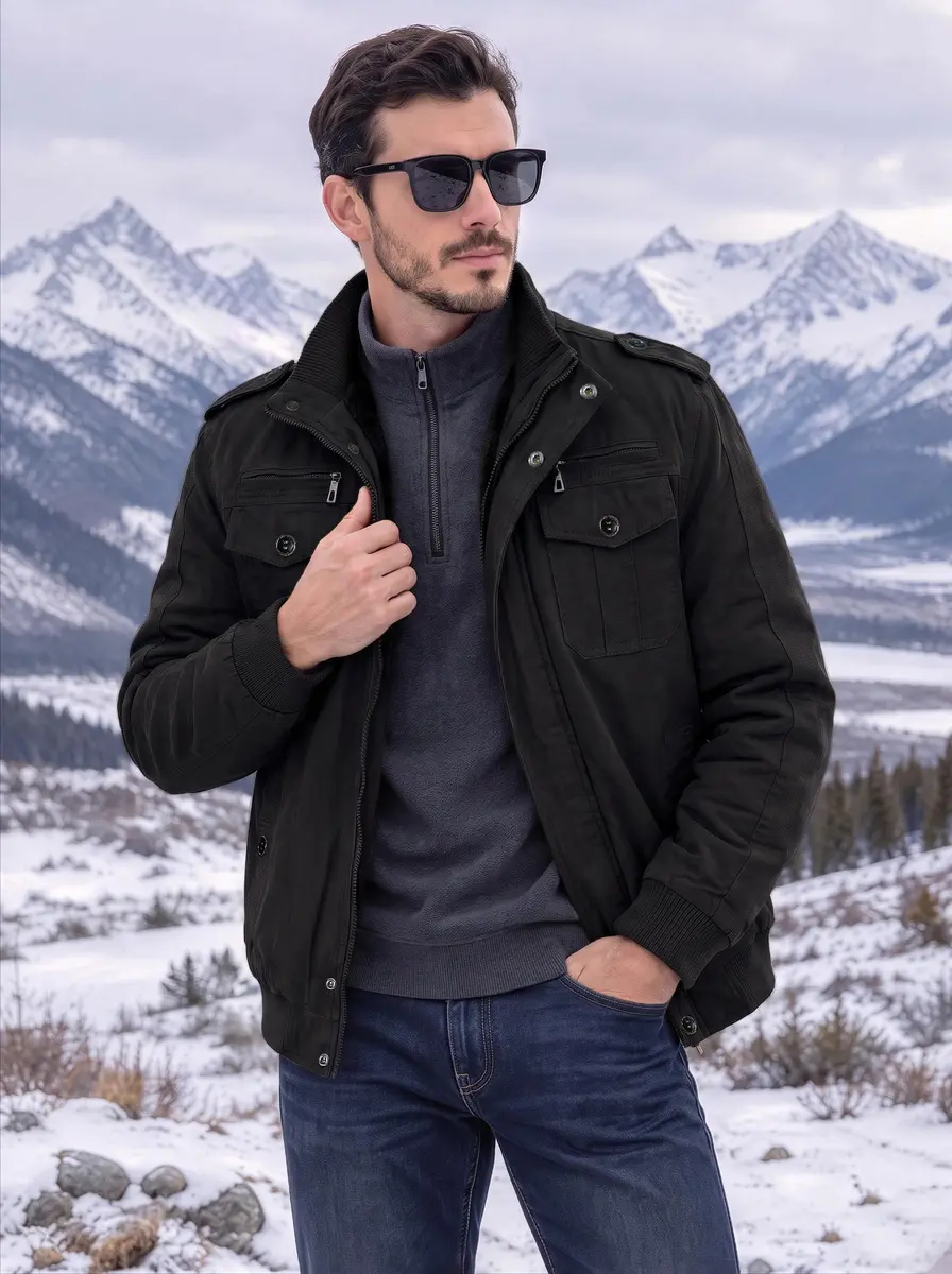 EKLENTSON Mens Winter Jacket with Multi Pockets Fleece Lined Military Coat | Thick, Windproof & Casual (70-120 chars) - view 3