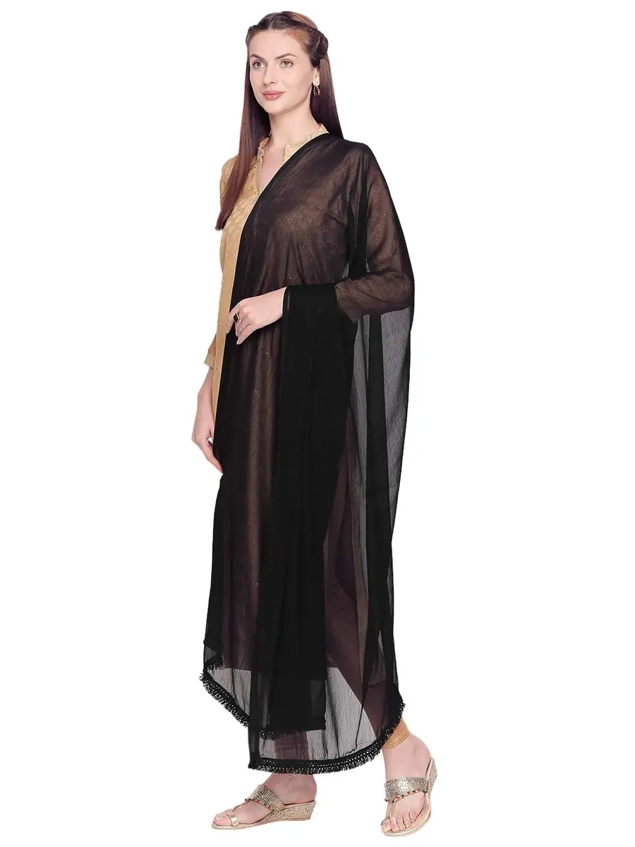 DUPATTA BAZAAR Woman's Black Chiffon Dupatta with lace border | Versatile ethnic accessory - view 2