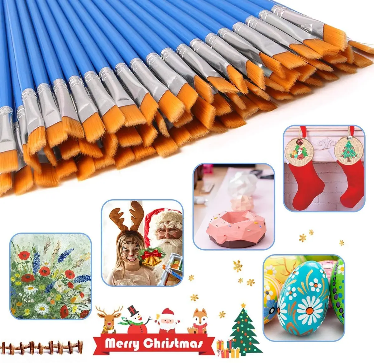 UPINS 30 Pcs Flat Paint Brushes | Small Detail Brushes for Acrylic, Watercolor & Oil (16.1cm) - view 6