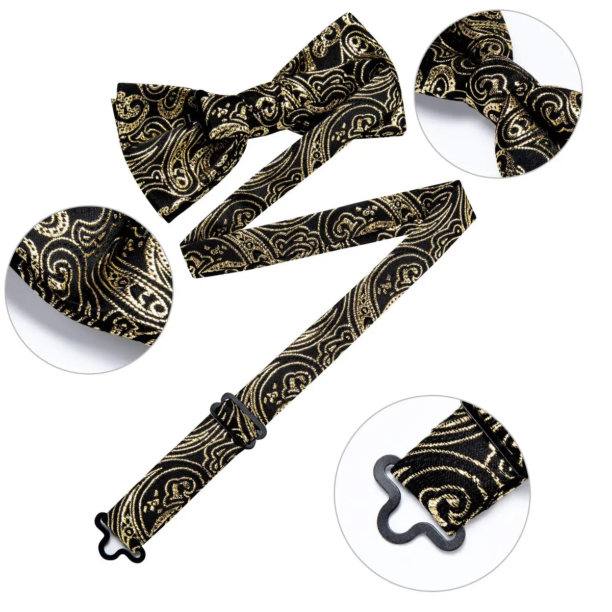 DiBanGu Silk Bow Tie Pre Tied Bowtie Set for Men In Gift Box, Gold | Adjustable Classic Pattern - view 5