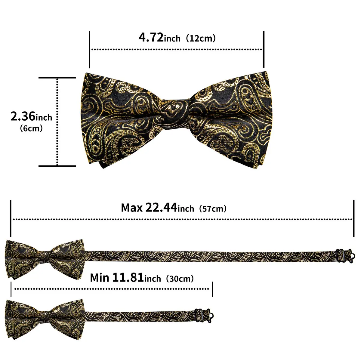 DiBanGu Silk Bow Tie Pre Tied Bowtie Set for Men In Gift Box, Gold | Adjustable Classic Pattern - view 4