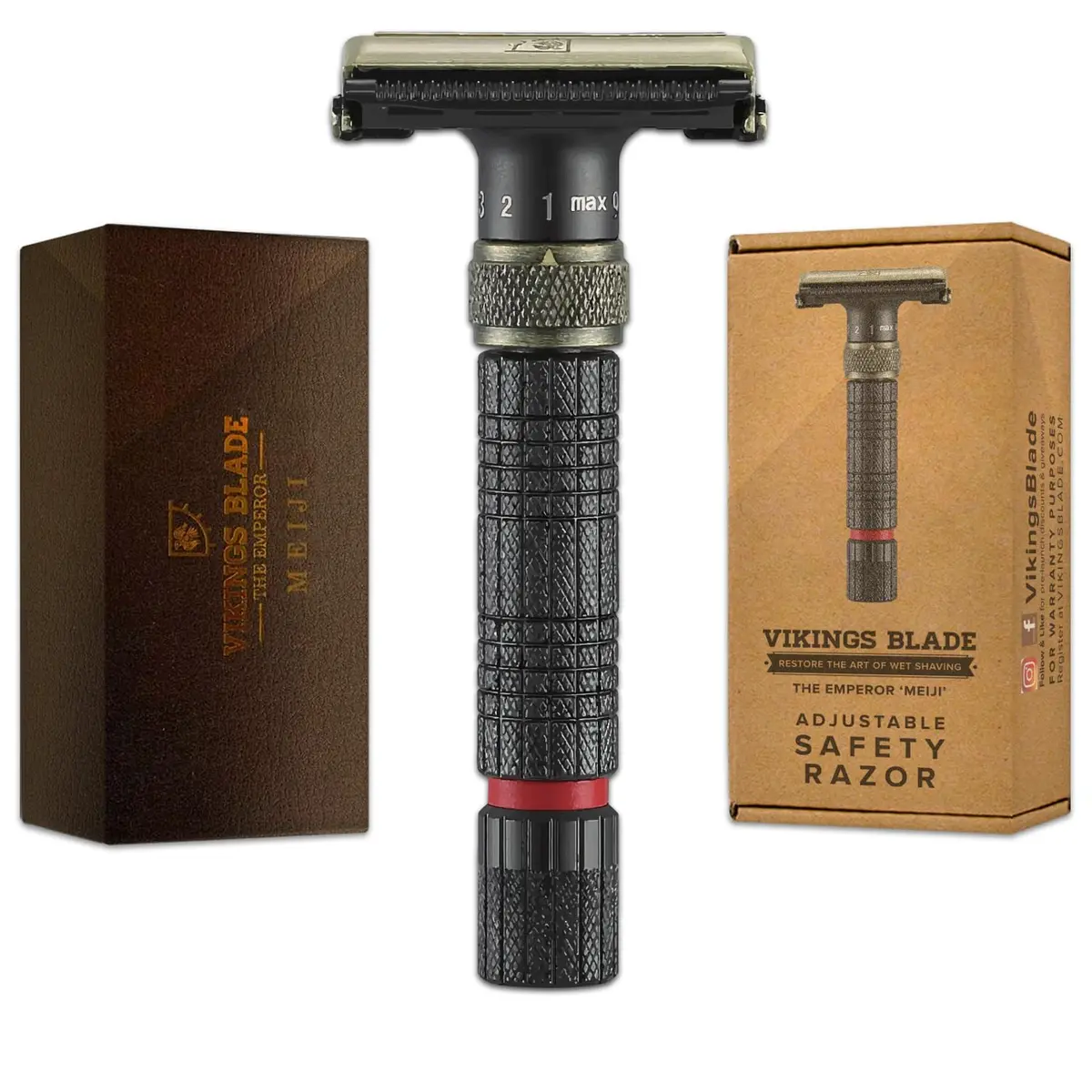 Vikings Blade Adjustable Double Edge Safety Razor 1 Count | Eco-Friendly, Reusable & Smooth Shave (The Emperor “Meiji”) - main product image