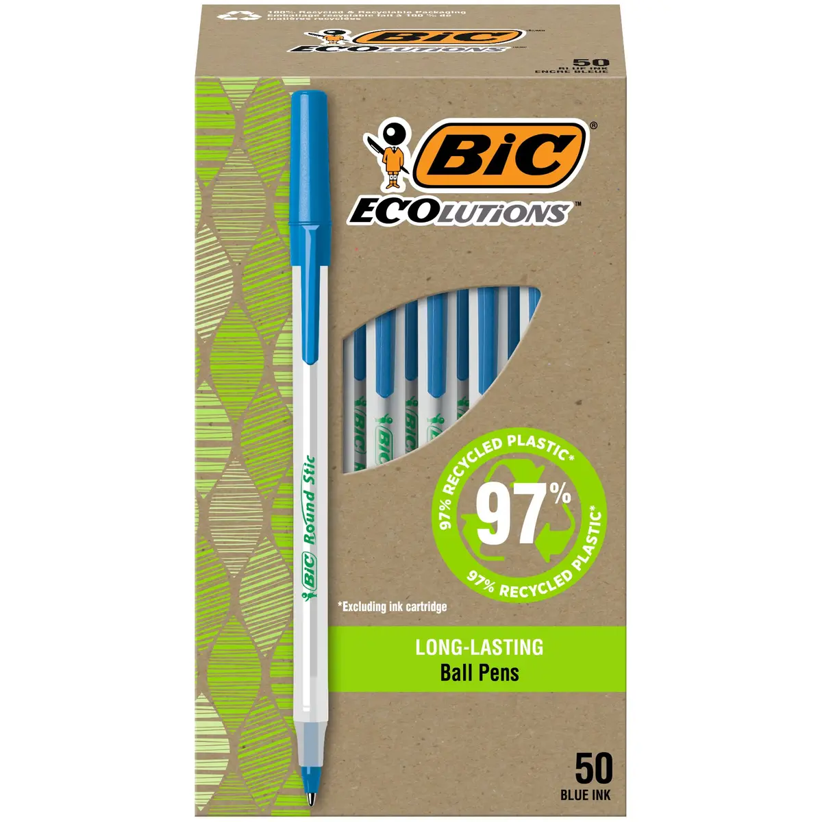 BIC Ecolutions Round Stic Ballpoint Pen, Medium Point (1.0mm), Black, 144-Count | Eco-Friendly Recycled Plastic - main product image