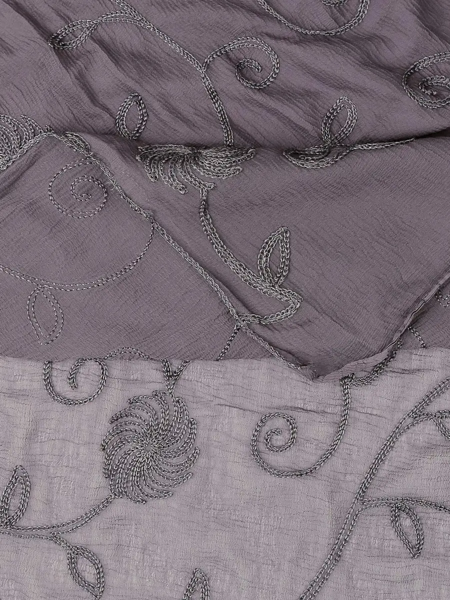 DUPATTA BAZAAR Embroidered Black Chiffon Dupatta 240cm (94in) x 100cm (39in) - view 6