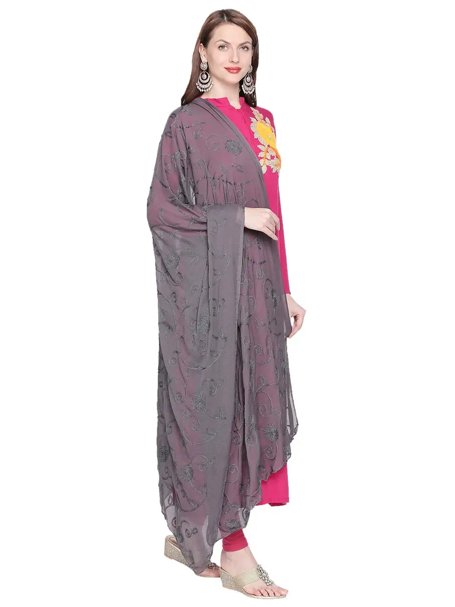 DUPATTA BAZAAR Embroidered Black Chiffon Dupatta 240cm (94in) x 100cm (39in) - view 2