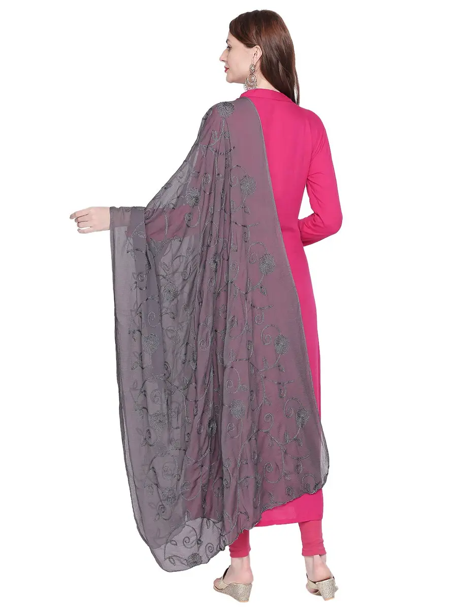 DUPATTA BAZAAR Embroidered Black Chiffon Dupatta 240cm (94in) x 100cm (39in) - view 3