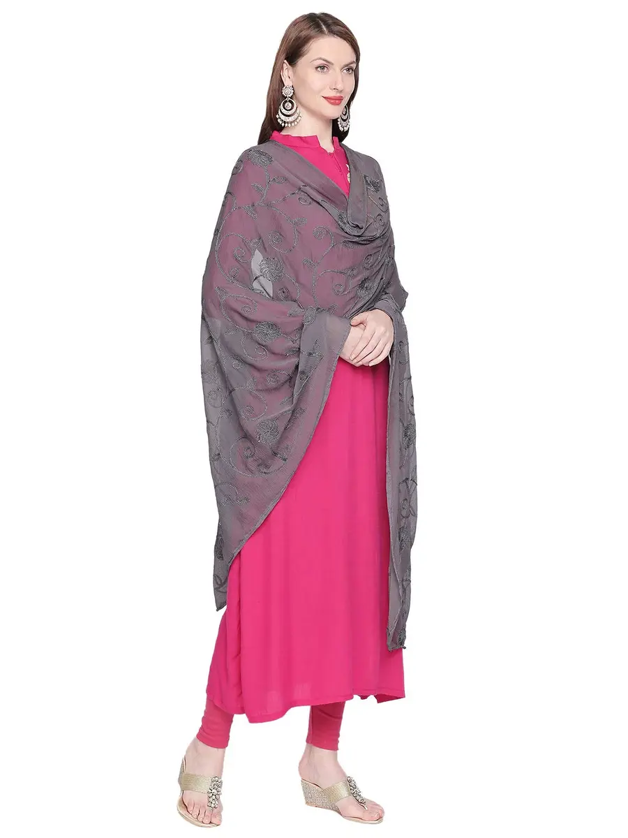 DUPATTA BAZAAR Embroidered Black Chiffon Dupatta 240cm (94in) x 100cm (39in) - view 4
