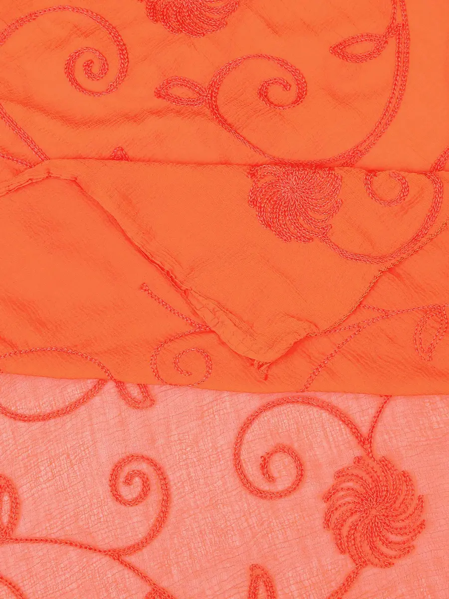 DUPATTA BAZAAR Embroidered Orange Chiffon Dupatta 94 x 33 inches (239 x 84 cm) | Soft Regal Aari Work - view 6