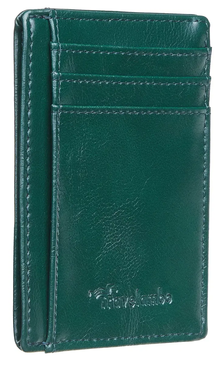 Travelambo Slim Minimalist Leather Wallet RFID Blocking Front Pocket 8.5 cm (3.3") | Waxed Deep Green - main product image