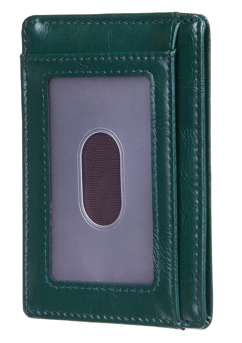 Travelambo Slim Minimalist Leather Wallet RFID Blocking Front Pocket 8.5 cm (3.3") | Waxed Deep Green - view 2