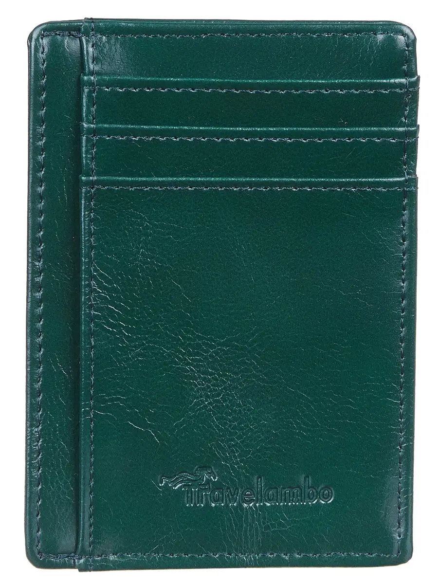 Travelambo Slim Minimalist Leather Wallet RFID Blocking Front Pocket 8.5 cm (3.3") | Waxed Deep Green - view 3