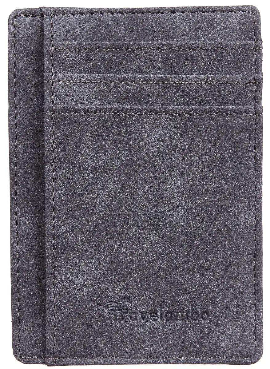Travelambo Slim Minimalist Leather RFID Blocking Wallet | 6 Card Slots, Front Pocket, Grey Deep - view 4
