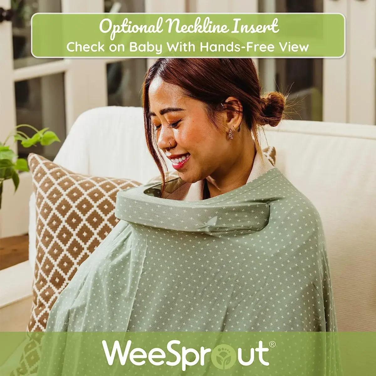 WeeSprout Nursing Cover Grey Stripe 54x27 Inch | Soft Breathable Lenzing Modal Poncho for Breastfeeding - view 4