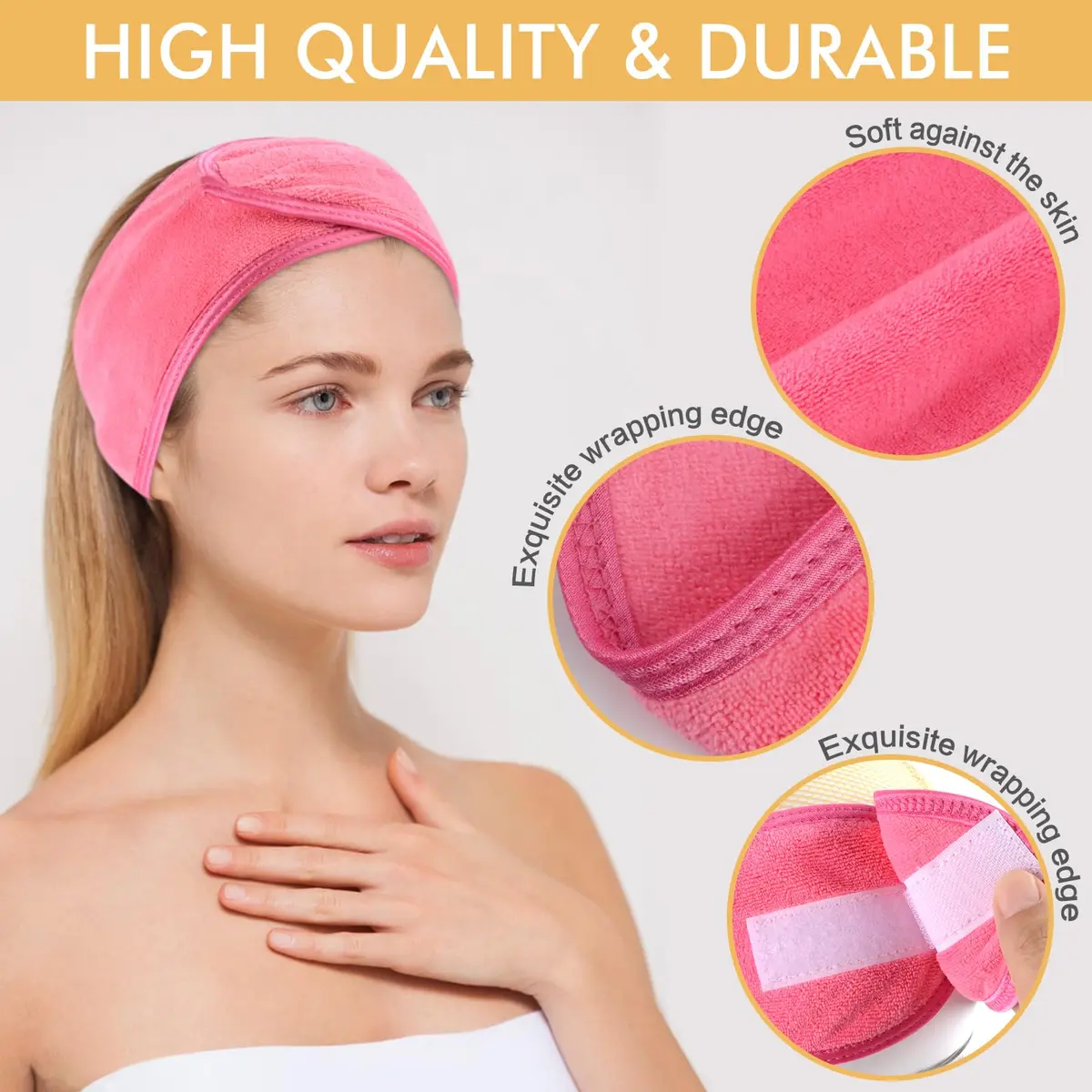 SINLAND Adjustable Spa Facial Headband 3 Pack Multicolor | Soft Microfiber Hair Wrap with Magic Tape for Face Washing, Yoga, Sports - view 2