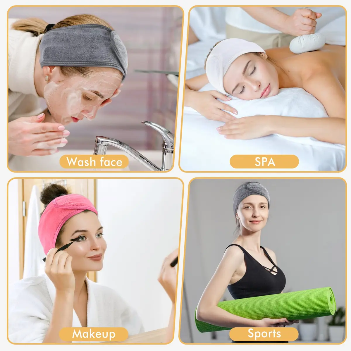 SINLAND Adjustable Spa Facial Headband 3 Pack Multicolor | Soft Microfiber Hair Wrap with Magic Tape for Face Washing, Yoga, Sports - view 4