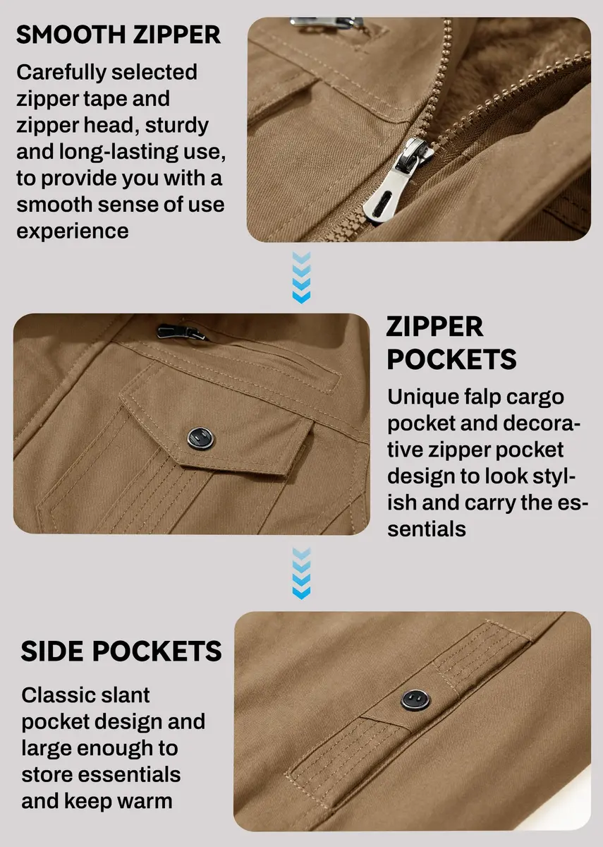 EKLENTSON Mens Winter Jacket with Multi Pockets Fleece Lined Military Coat | Regular Fit, Cotton Shell, Thick & Windproof (73-120c) - view 6