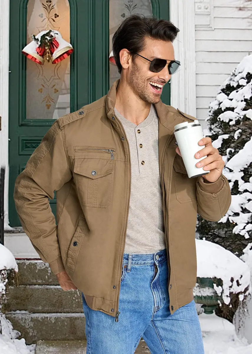 EKLENTSON Mens Winter Jacket with Multi Pockets Fleece Lined Military Coat | Regular Fit, Cotton Shell, Thick & Windproof (73-120c) - view 2
