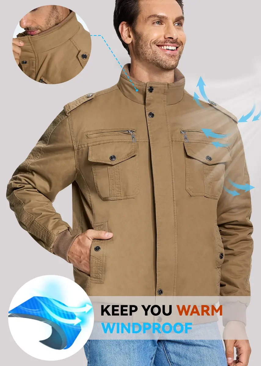 EKLENTSON Mens Winter Jacket with Multi Pockets Fleece Lined Military Coat | Regular Fit, Cotton Shell, Thick & Windproof (73-120c) - view 4