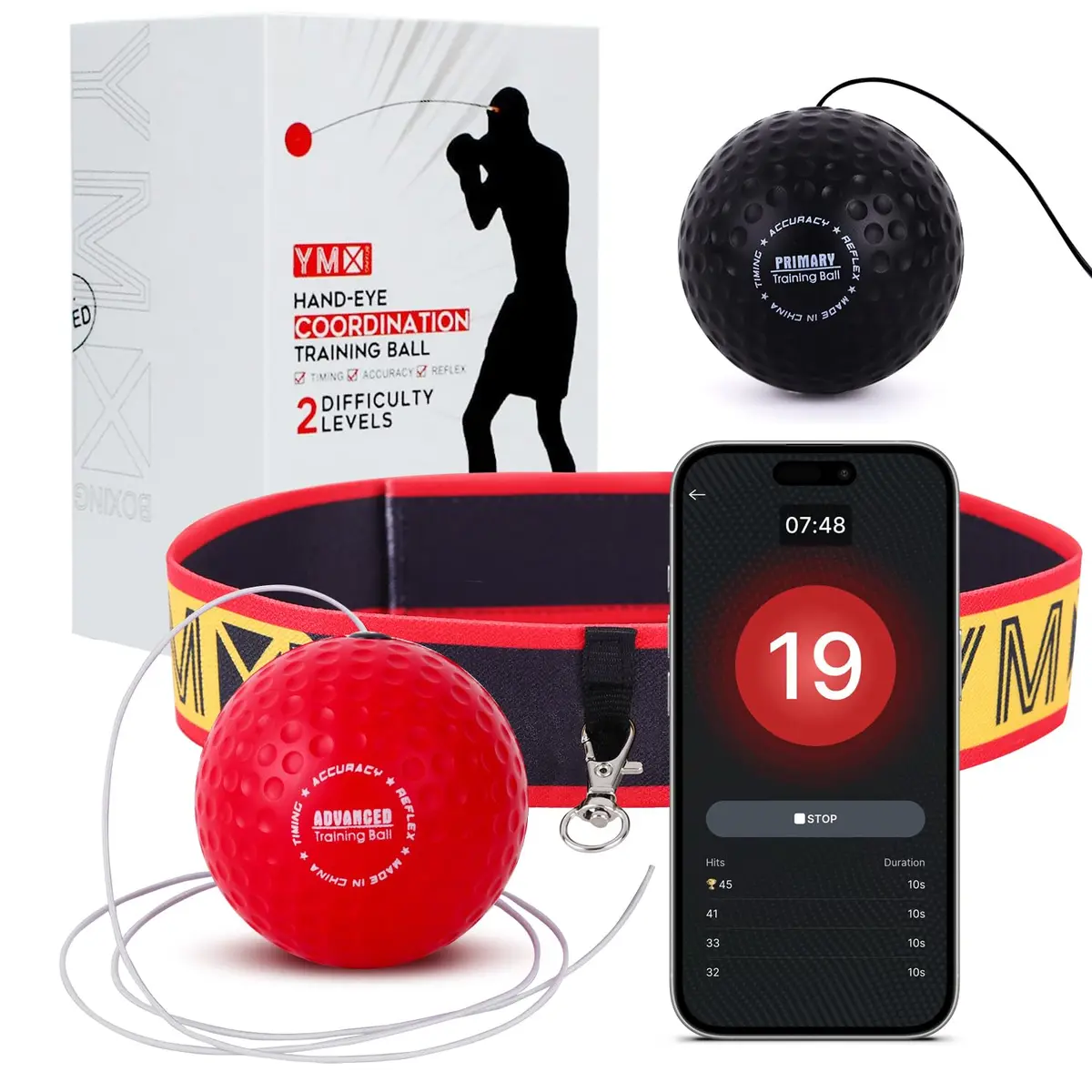 YMX BOXING Training Reflex Ball with Counter App & Headband | 150g (5.3oz) - main product image