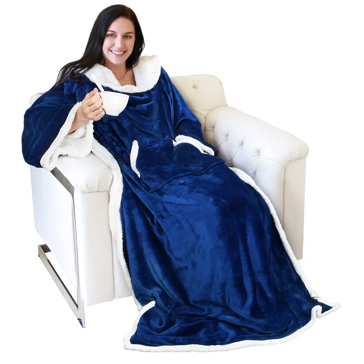 Catalonia Sherpa Wearable Blanket with Sleeves and Kangaroo Pocket | Cozy Plush Throw for Adults - main product image