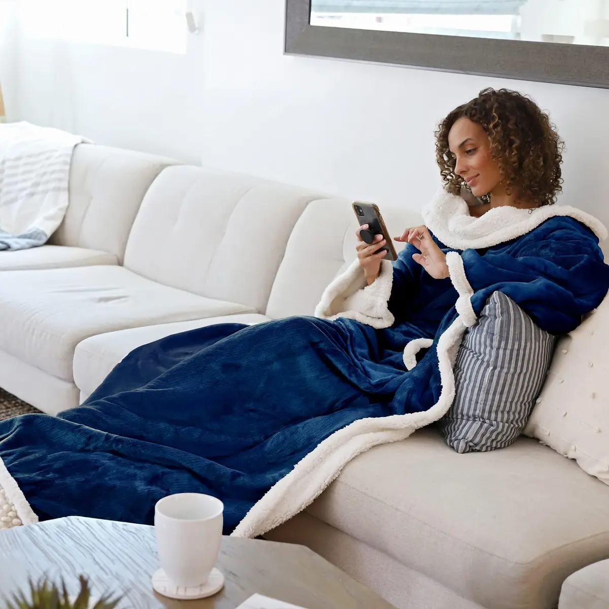 Catalonia Sherpa Wearable Blanket with Sleeves and Kangaroo Pocket | Cozy Plush Throw for Adults - view 5