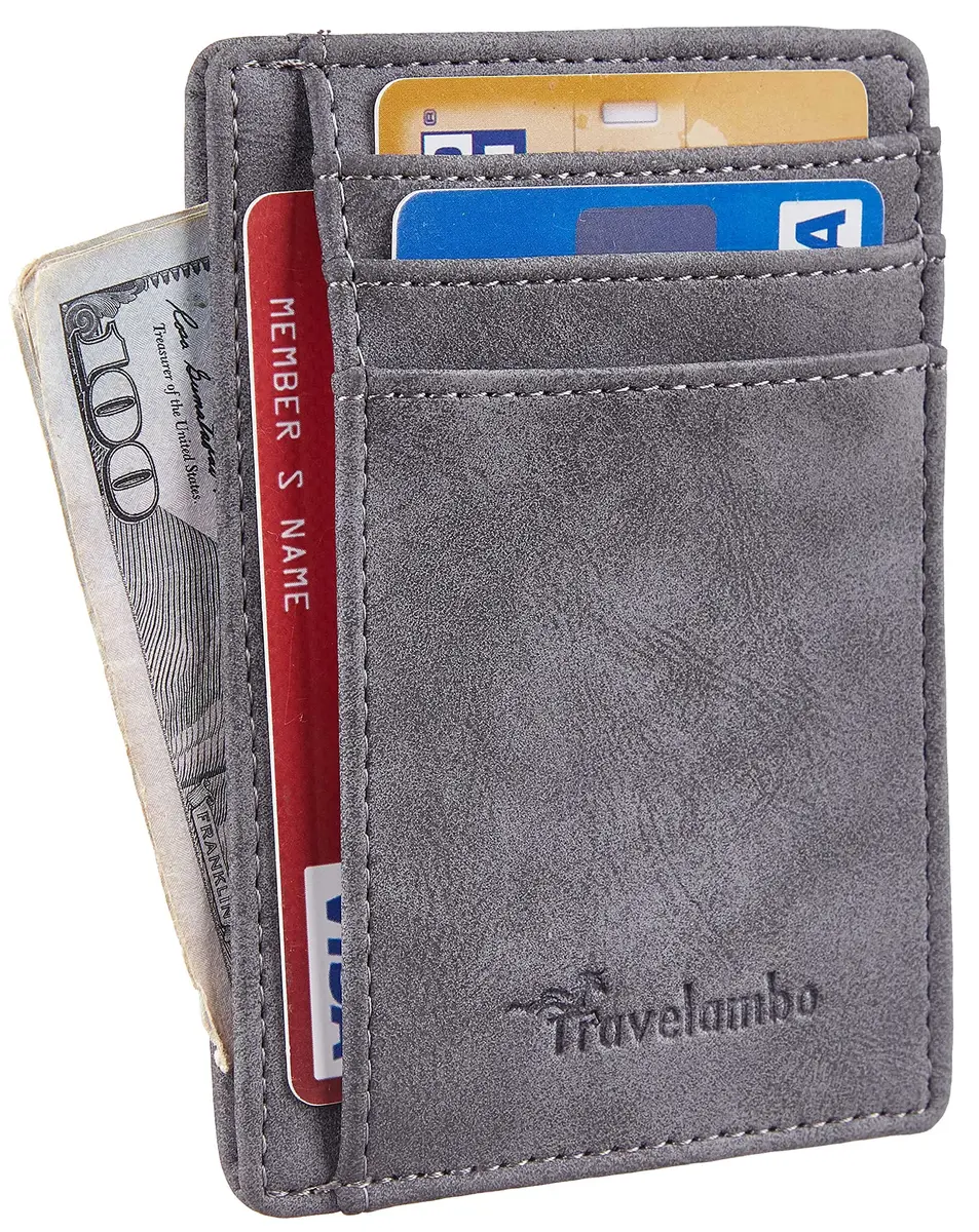 Travelambo Slim Wallet Front Pocket Minimalist Leather RFID Blocking Medium Size | Compact & Secure - view 2