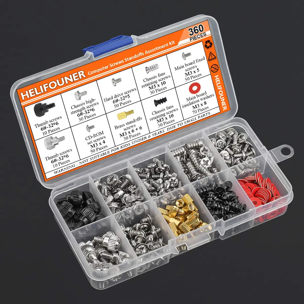 HELIFOUNER 360 Pieces Computer Screw Assortment Kit for Hard Drive, Motherboard, Fan, Power, Graphics | High-Quality Brass & Steel - view 6