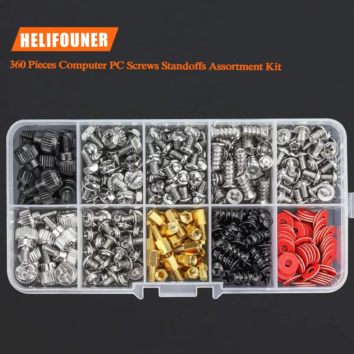 HELIFOUNER 360 Pieces Computer Screw Assortment Kit for Hard Drive, Motherboard, Fan, Power, Graphics | High-Quality Brass & Steel - view 4