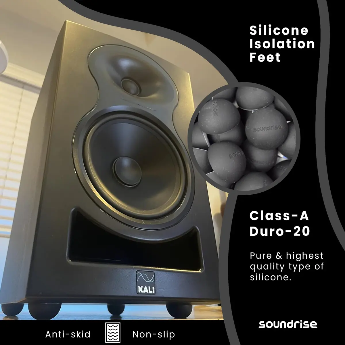 Soundrise Domes Isolation Pads - Black Silicone Anti-Vibration Feet for Speakers & Turntables, 1.27 cm (0.5 inch) Thick | 55 lb Load Capacity - view 3