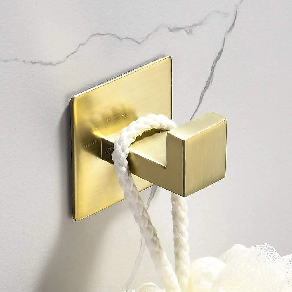 WOLIBEER Gold Coat Hooks - Self Adhesive, No Drill Towel Hooks for Bathroom & Kitchen - 2 Pack | Rustproof Brushed Gold Finish - view 4