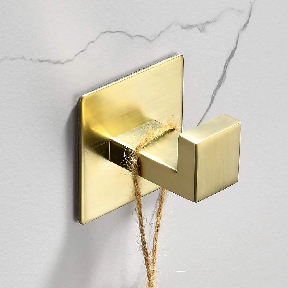 WOLIBEER Gold Coat Hooks - Self Adhesive, No Drill Towel Hooks for Bathroom & Kitchen - 2 Pack | Rustproof Brushed Gold Finish - view 5