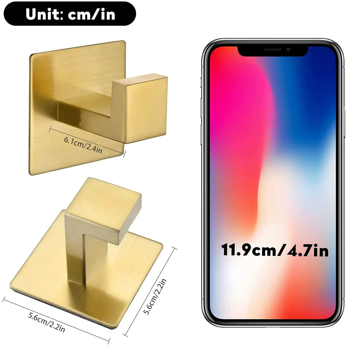WOLIBEER Gold Coat Hooks - Self Adhesive, No Drill Towel Hooks for Bathroom & Kitchen - 2 Pack | Rustproof Brushed Gold Finish - view 7