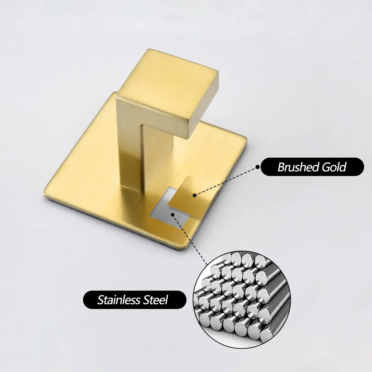 WOLIBEER Gold Coat Hooks - Self Adhesive, No Drill Towel Hooks for Bathroom & Kitchen - 2 Pack | Rustproof Brushed Gold Finish - view 9