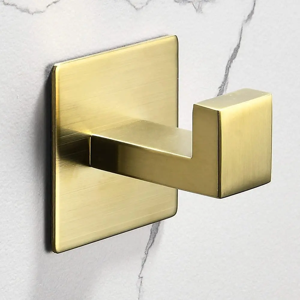 WOLIBEER Gold Coat Hooks - Self Adhesive, No Drill Towel Hooks for Bathroom & Kitchen - 2 Pack | Rustproof Brushed Gold Finish - view 3