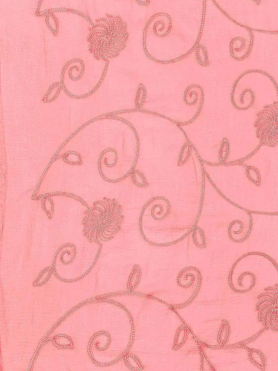 DUPATTA BAZAAR Embroidered Peach Chiffon Dupatta 94cm (37in) x 24cm (9.4in) | Aari Work Elegance - view 5
