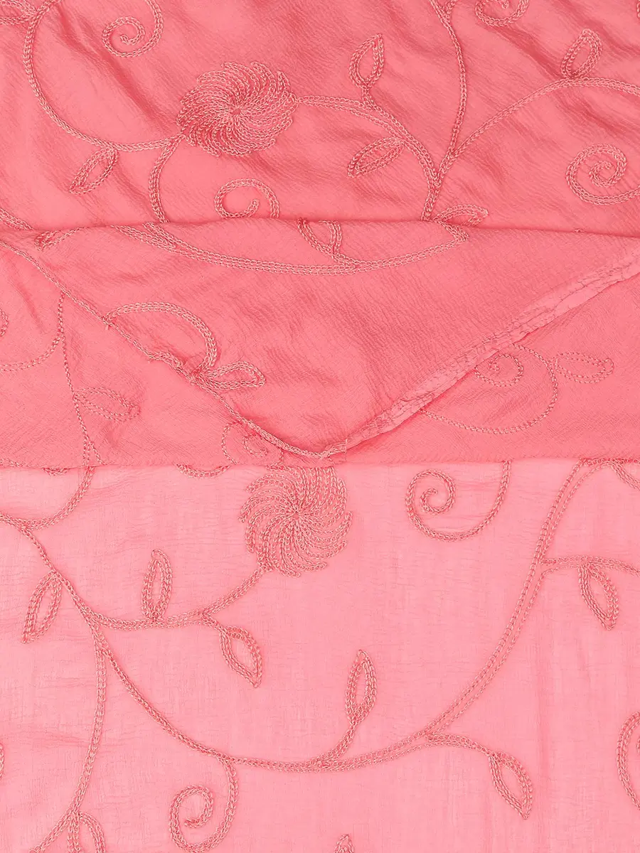 DUPATTA BAZAAR Embroidered Peach Chiffon Dupatta 94cm (37in) x 24cm (9.4in) | Aari Work Elegance - view 6