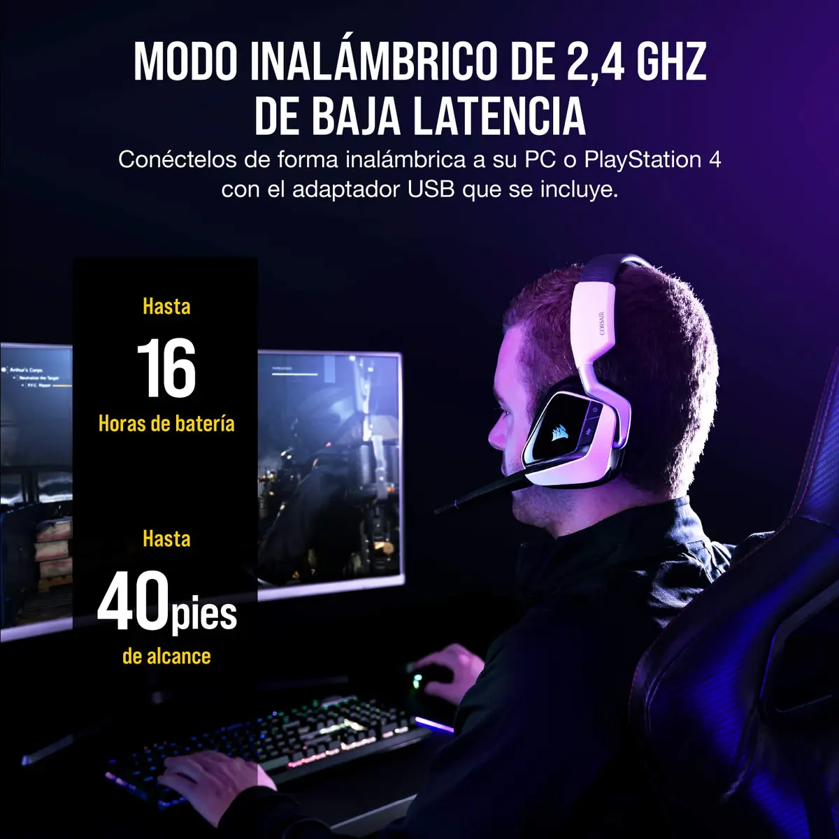 Corsair Void RGB Elite Wireless Gaming Headset – 7.1 Surround Sound – 16-Hour Battery – PC, Mac, PS5, PS4 – White - view 5