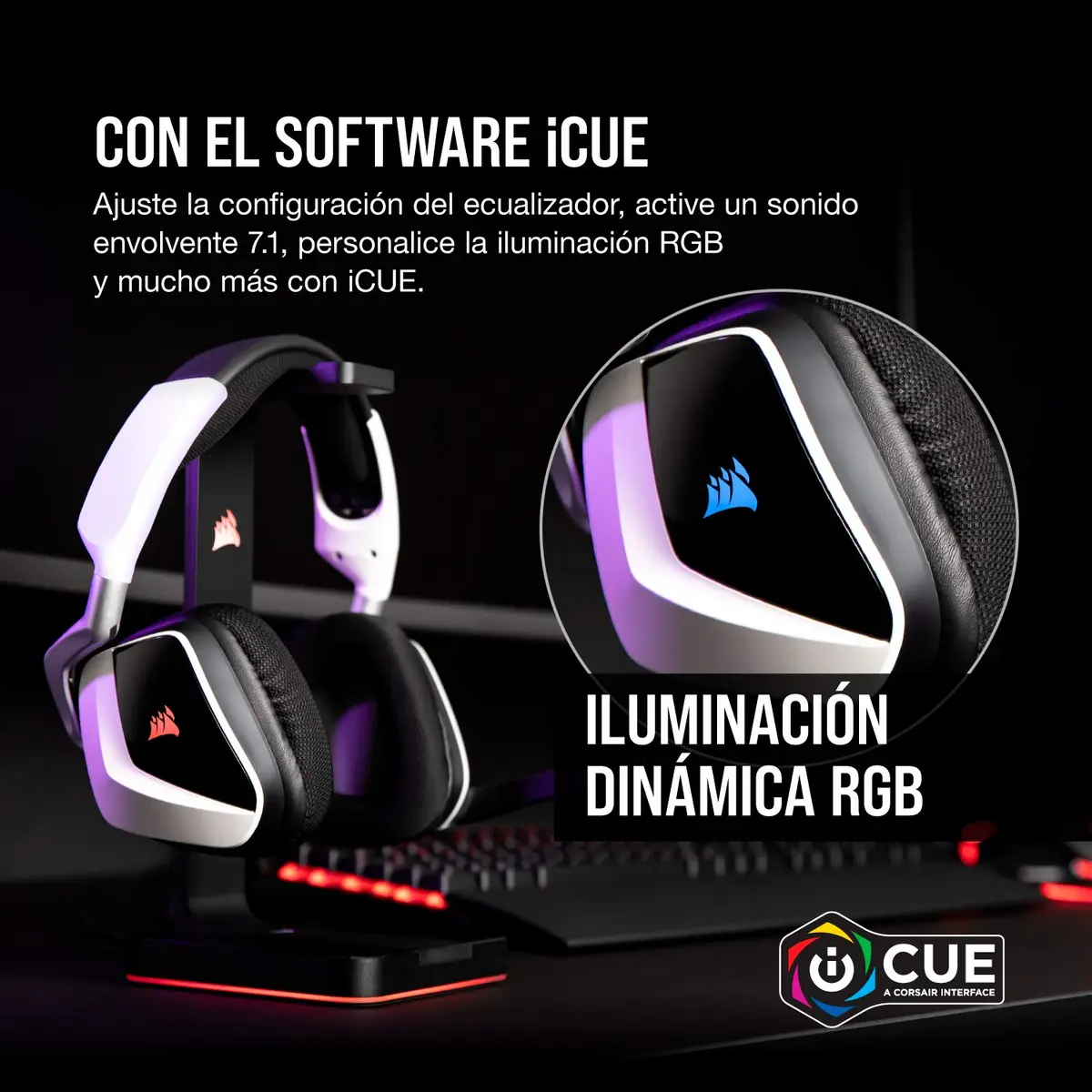 Corsair Void RGB Elite Wireless Gaming Headset – 7.1 Surround Sound – 16-Hour Battery – PC, Mac, PS5, PS4 – White - view 7