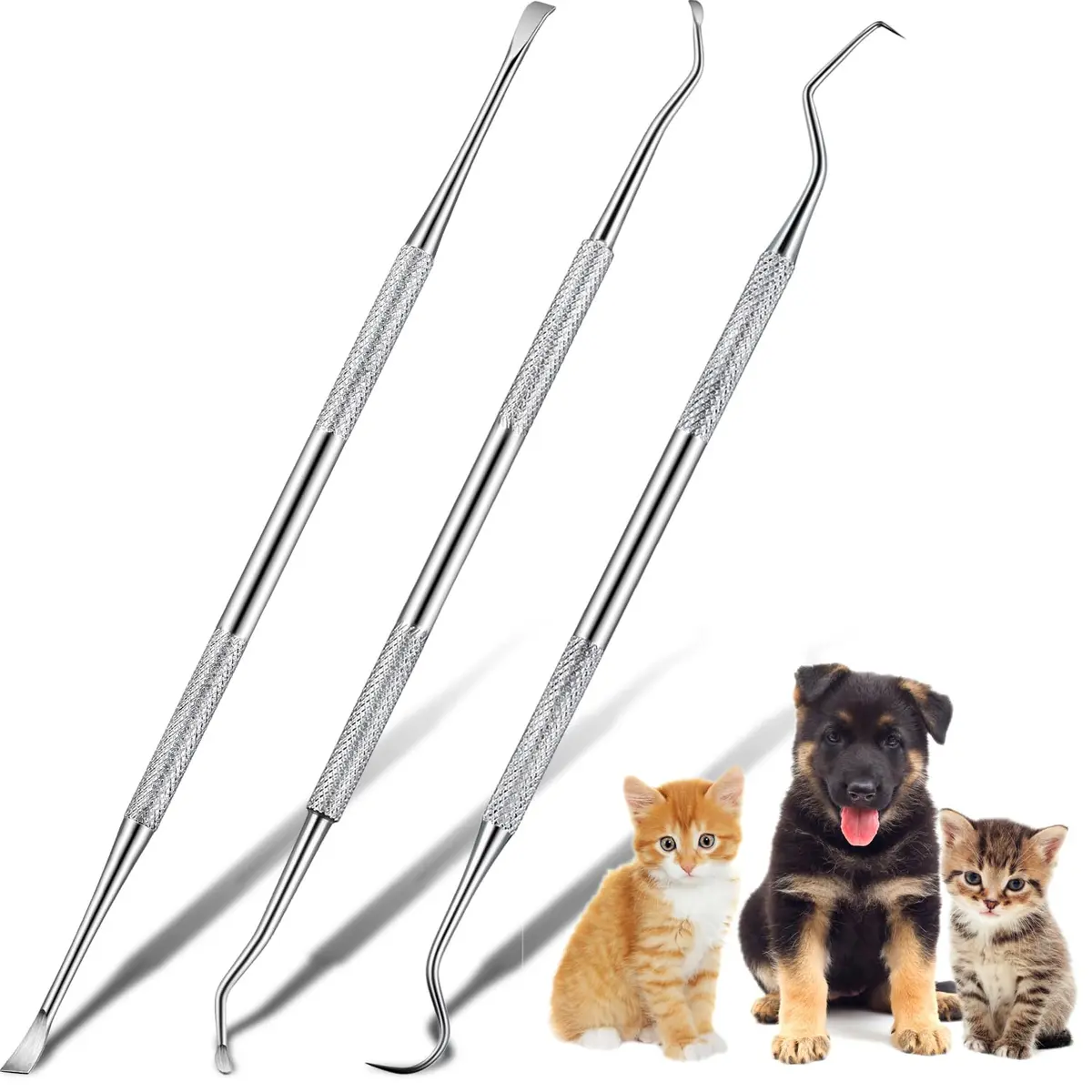 Hotop Stainless Steel Dog Tooth Scaler & Scraper 3 Pcs | Tartar & Plaque Removal Tool for Dogs - main product image