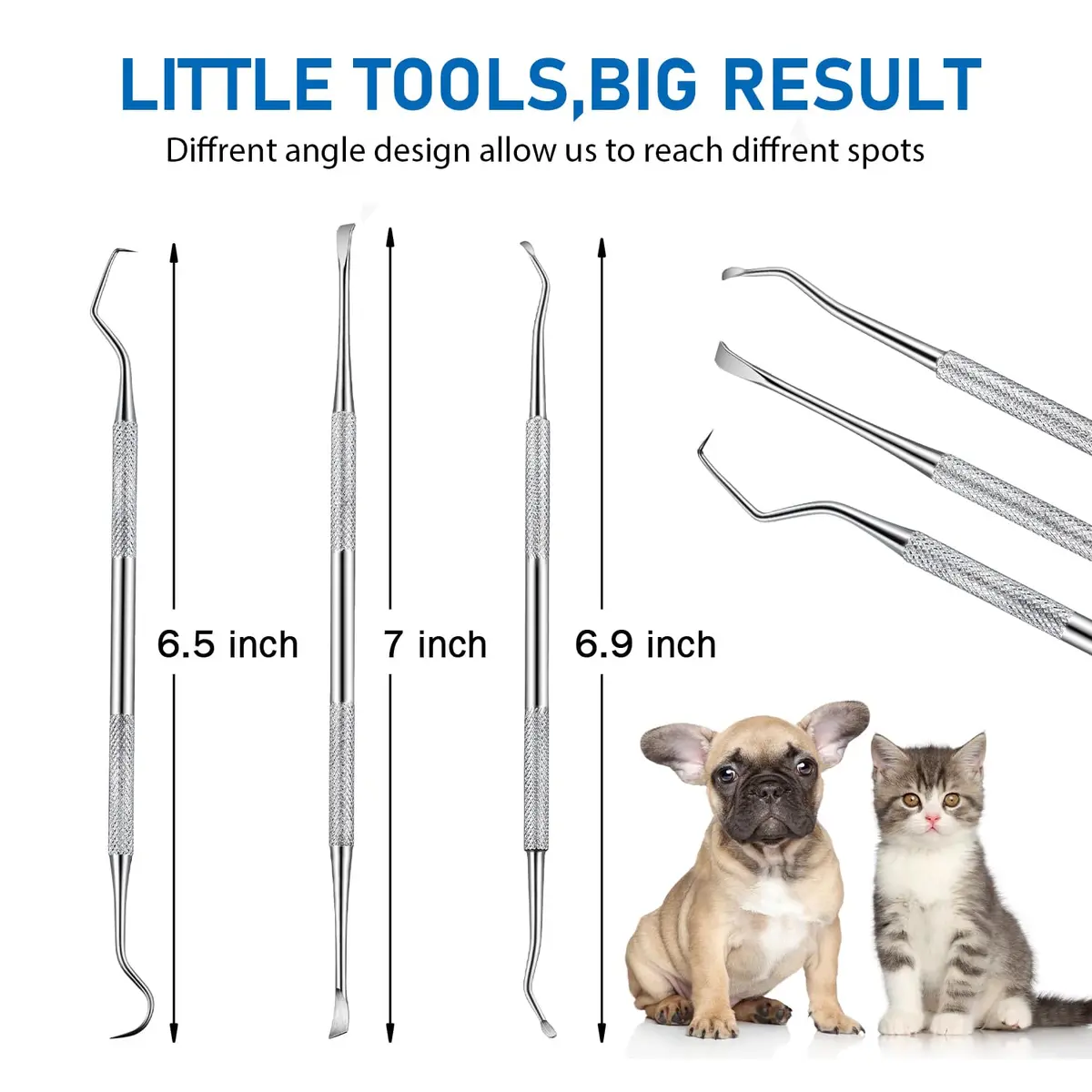 Hotop Stainless Steel Dog Tooth Scaler & Scraper 3 Pcs | Tartar & Plaque Removal Tool for Dogs - view 5