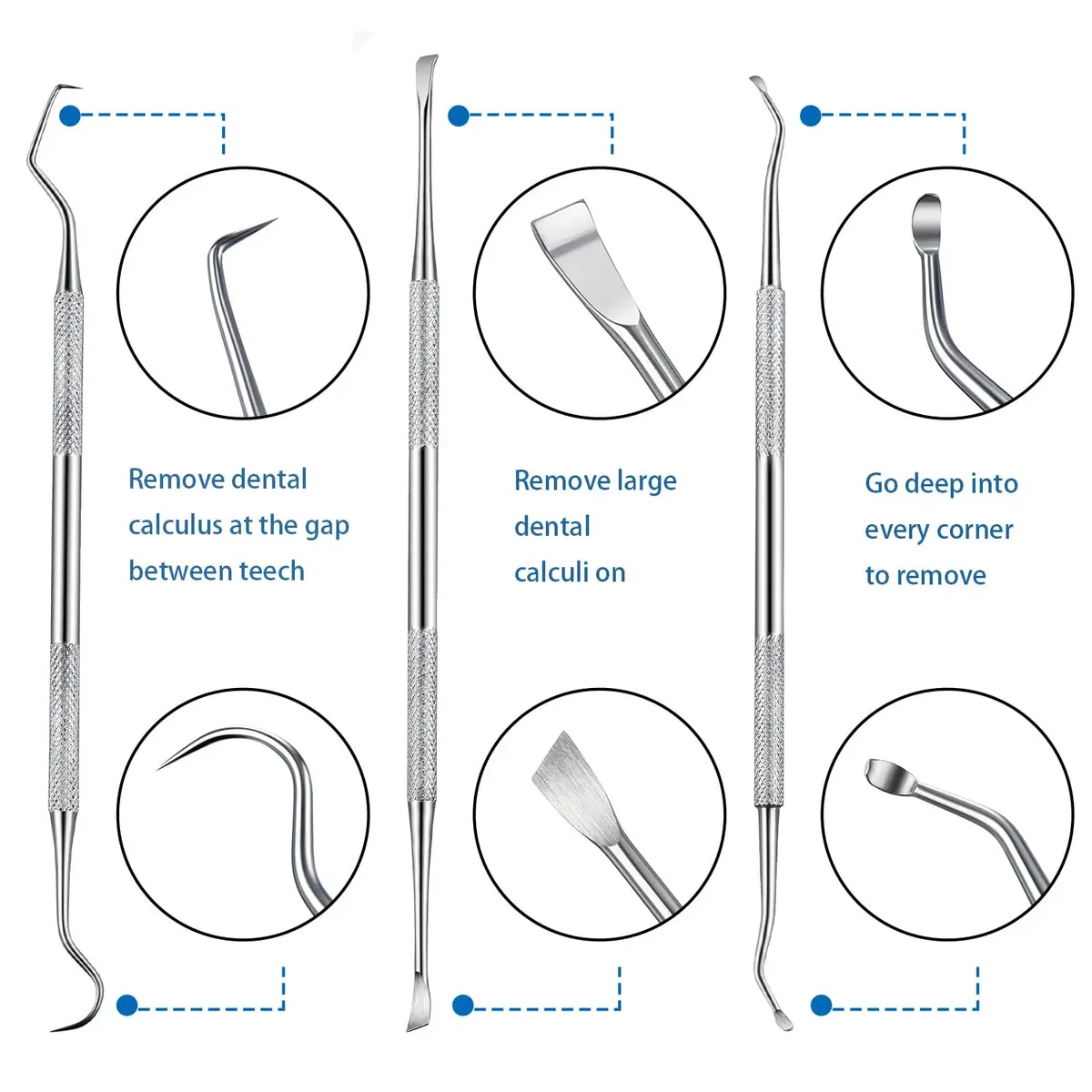 Hotop Stainless Steel Dog Tooth Scaler & Scraper 3 Pcs | Tartar & Plaque Removal Tool for Dogs - view 2